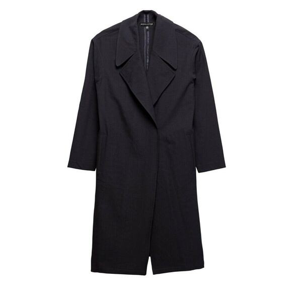 Kendall & Kylie Black Crepe/Poly Trench Midi Duster Jacket Side Slits XSmall New - Picture 2 of 5